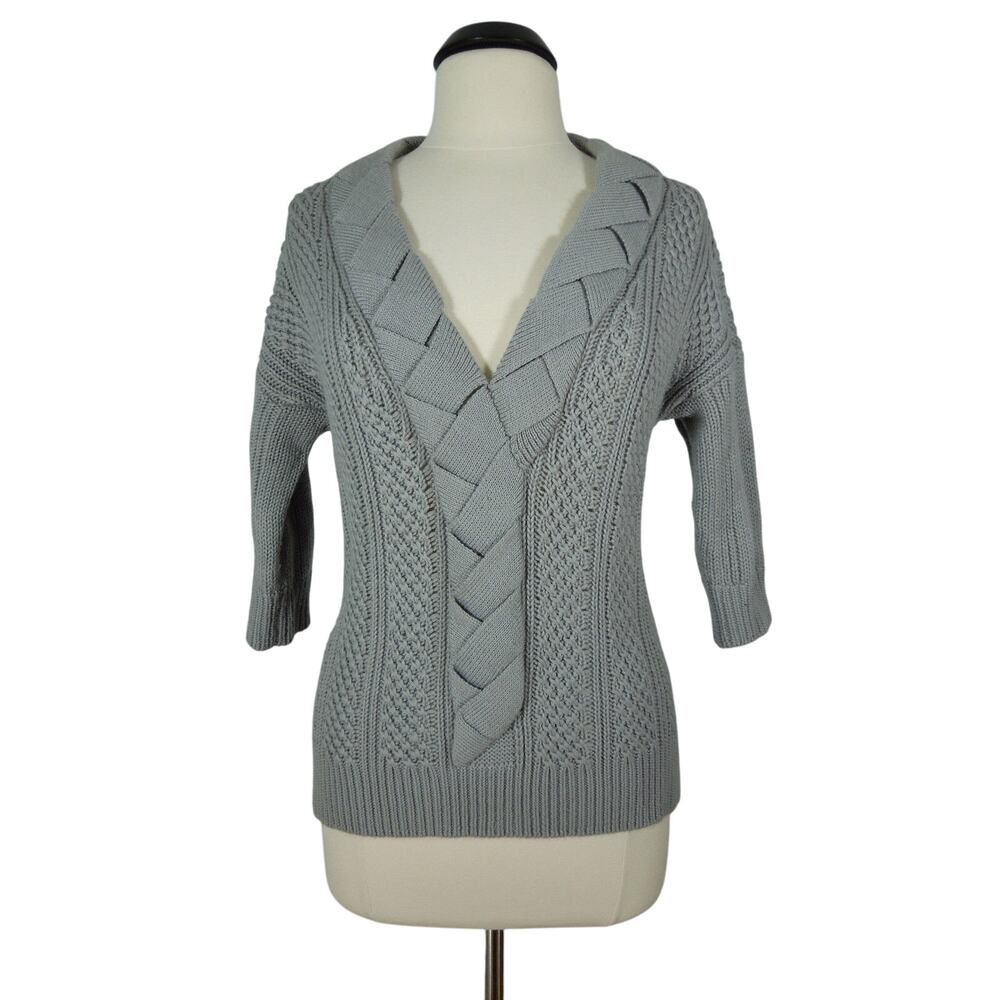 NEAL SPERLING Sweater M MEDIUM Braided V-Neck 3/4 Sleeves Top